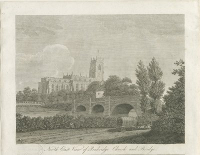 Penkridge Stadt - Kirche und Brücke: Gravur von School English
