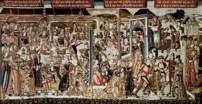 Das Festmahl des Königs Assuerus. Buch Esther: König Assuerus (Xerxes I.) gab den Großen seines Reiches ein prächtiges Festmahl, das mehrere Tage dauerte. Am siebten Tag befahl er, dass Königin Vasti, geschmückt in ihren schönsten Kleidern, erscheinen soll von School Flemish
