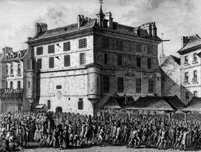 Französische Revolution: Die Menschen der französischen Garde im Gefängnis der Abtei Saint Germain des Prés in Paris am 30. Juni von School French