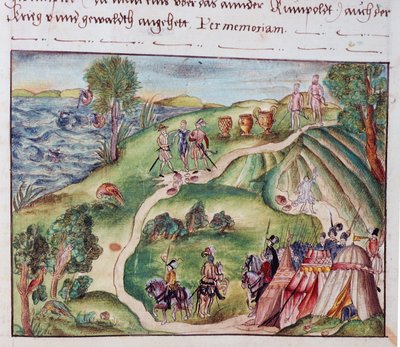 Eine venezolanische Landschaft mit einem spanischen Lager, aus einer Sammlung von Memoiren der Familie Coeler, Nürnberg von School German