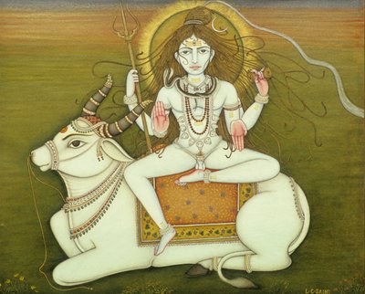 Gott Shiva in Nackter Pose, Miniaturmalerei auf Papier von School Indian