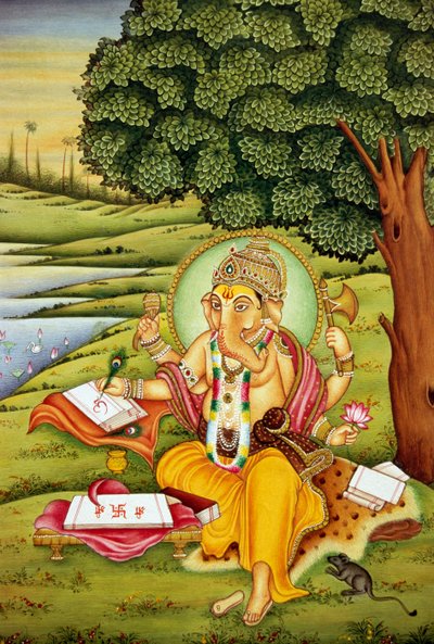 Lord Ganesh Miniaturmalerei auf Papier von School Indian
