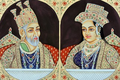 Miniaturmalerei von Bhadur Shah Zafer mit Jeenat Mahal Indien Asien von School Indian