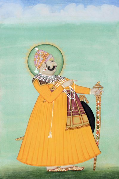Miniaturmalerei von Maharaja Sawai Madho Singh, Jaipur von School Indian