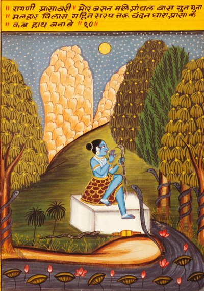 Miniaturmalerei auf Papier, Ragini Ashawari, Nathdwara-Schule von School Indian