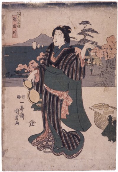 Edo Meisho Uchi: Sumidagawa (Frau mit Kürbis) von School Japanese