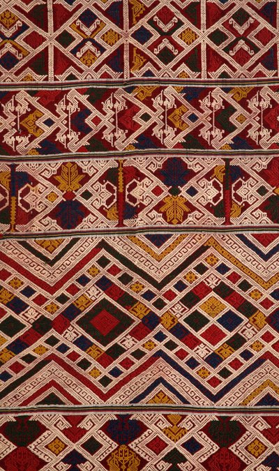 Detail eines phaa sabai, hergestellt von Tai Nuea oder Tai Daeng Webern aus Hua Phan, Laos von School Laotian
