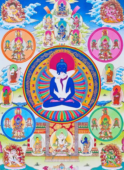 Samantabhadra mit seiner Gefährtin, symbolisiert Einheit mit dem Absoluten (Darstellung) von School Nepalese