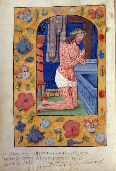 Christus kniet an einem offenen Grab von School Netherlandish