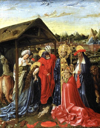 Die Geburt Christi mit SS. Sixtus (?) und Hieronymus und einem Kardinal von School Netherlandish