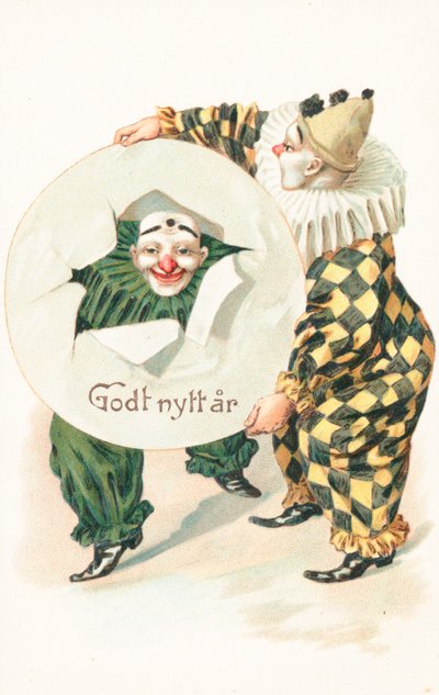 Norwegische Neujahrskarte (Farblithografie) von School Norwegian