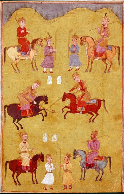 Islamische Kunst: das Polospiel. Persische Miniatur aus einem Manuskript des Epos Shahnameh (Buch der Könige) von Ferdowsi (ca. 940-1020) Biblioteca Nazionale Neapel von School Persian