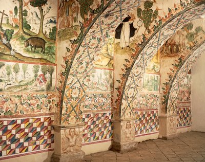 Kapellenfresken, die religiöse und alltägliche Szenen darstellen (Fresko) von School Peruvian