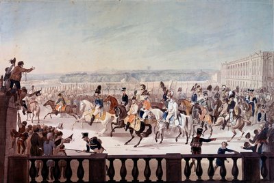 Alexander I. (1777-1825) auf dem Place de la Concorde in Paris. Gemälde der russischen Schule von School Russian