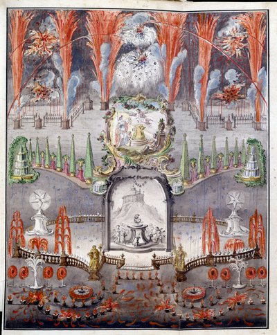 Feuerwerk und Beleuchtung am 17. September 1747 in Gostilitsy (Russland) von School Russian