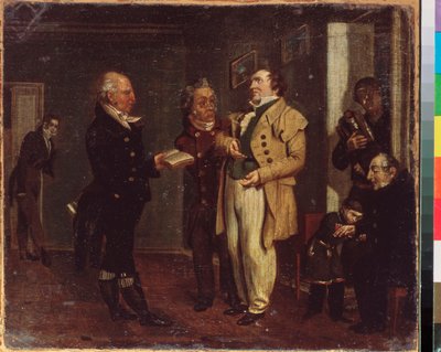 Der Prinz Vasily Khovansky und ein Spaßmacher von School Russian