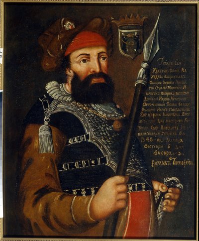 Porträt des Kosakenführers und Eroberers Sibiriens, Jermak Timofejewitsch von School Russian