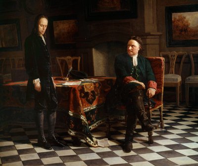 Porträt von Peter I. dem Großen (1672-1725), russischer Zar, und seinem Sohn Alexis (1690-1718) von School Russian