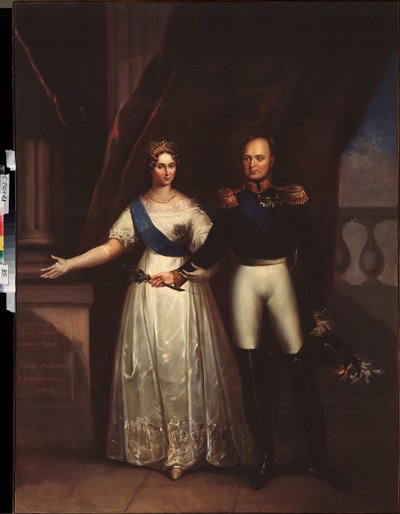 Porträts von Kaiser Alexander I. mit seiner Frau Elisabeth Alexejewna von School Russian