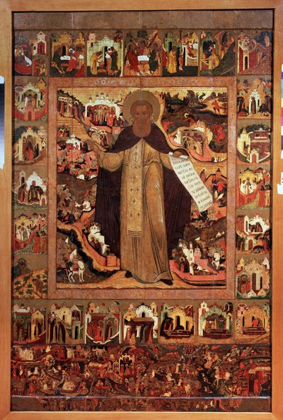 Heiliger Sergius von Radonesch mit Szenen aus seinem Leben von School Russian