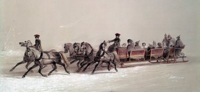 Schlittenfahrt der Familie von Alexander II. Russische Schule von School Russian