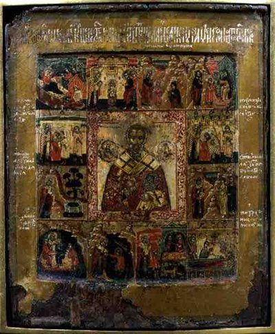 St. Nikolaus und Szenen aus dem Leben des Heiligen von School Russian