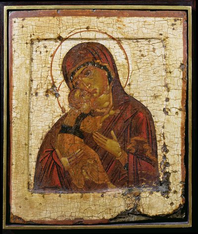 Die Gottesmutter von Wladimir, russische Ikone, Pskower Schule, spätes 15. Jahrhundert von School Russian