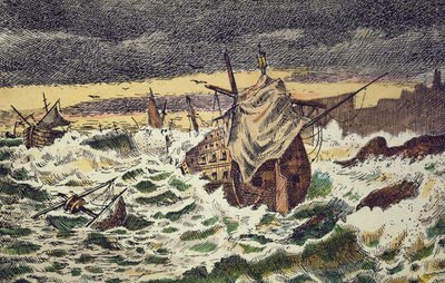 Zerstörung der unbesiegbaren spanischen Armada durch Stürme, gesendet von König Philipp II. gegen England im Jahr 1588 von School Spanish