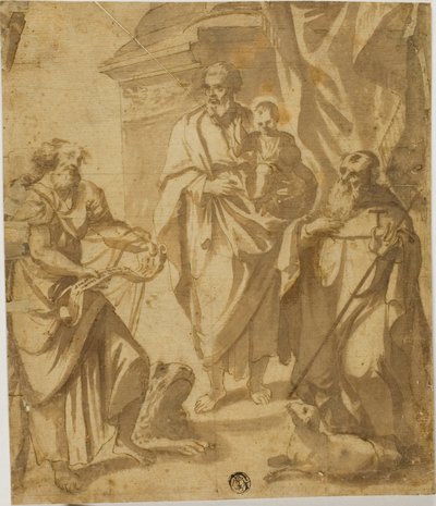 Heiliger Josef und Christuskind, mit den Heiligen Markus und Antonius von School of Guido Reni