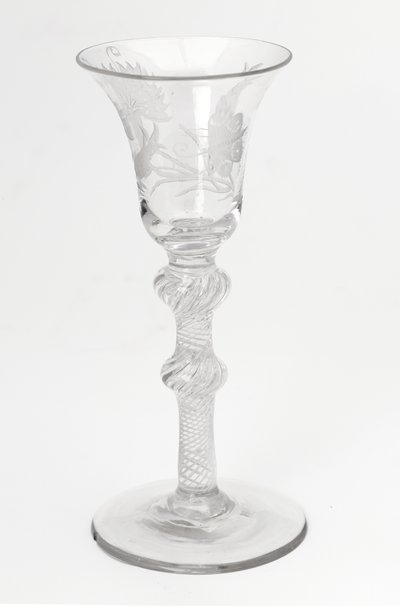 Graviertes Jakobiten-Luftdrehtrinkglas, ca. 1760 von Scottish School