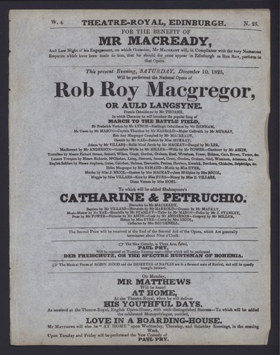Theaterprogramm für das Theatre Royal, Edinburgh von Scottish School