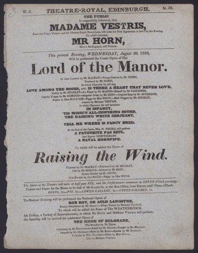 Theaterprogramm für das Theatre Royal, Edinburgh, 20. August 1823 von Scottish School