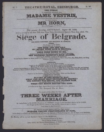 Theaterprogramm für das Theatre Royal, Edinburgh, 23. August 1823 von Scottish School
