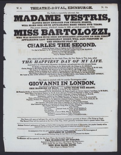Theaterprogramm für das Theatre Royal, Edinburgh, 9. Oktober 1829 von Scottish School