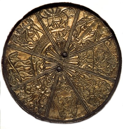 Skythische Kunst: Silberner Spiegel mit Goldüberzug aus dem Tumulus Nr. 4 von Kelermes, Region Krasnodar am Kuban in Russland (650-620), 7. Jahrhundert v. Chr. Sankt Petersburg, Eremitage von Scythian