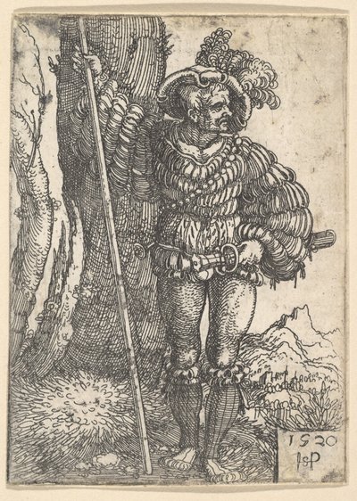 Ein Landsknecht steht an einem Baum von Sebald Beham