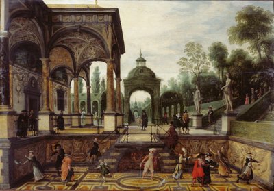 Italienischer Garten mit Galerie und Figuren, erstes Drittel des 17. Jahrhunderts von Sebastiaen Vrancx