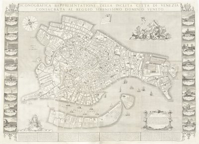 Ikonografische Darstellung der berühmten Stadt Venedig von Sebastiano Ricci, Lodovico Ughi, Giovanni Antonio Faldoni for the map, with Francesco Zucchi