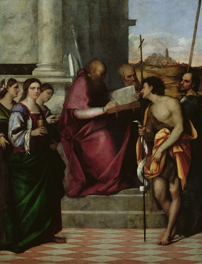 St. Johannes Chrysostomos mit den Heiligen Paulus, Liberalis, Johannes der Täufer, Cäcilia, Katharina und Maria Magdalena, 1509 von Sebastiano del Piombo