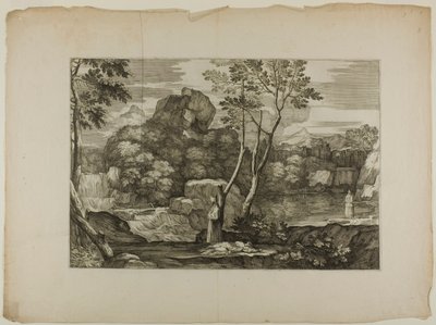 Landschaft mit einem toten Mann und zwei Priestern von Sébastien Bourdon