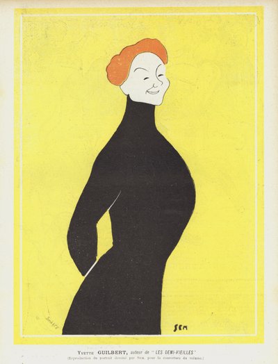 Yvette Guilbert, französische Kabarettsängerin und Schauspielerin. Illustration für Le Rire von Sem