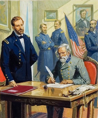 General Ulysses Grant akzeptiert die Kapitulation von General Lee in Appomattox von Severino Baraldi