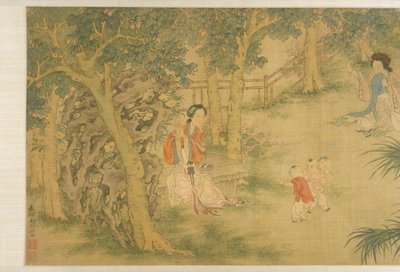 Frauen und Kinder in einem Garten von Shi Wang