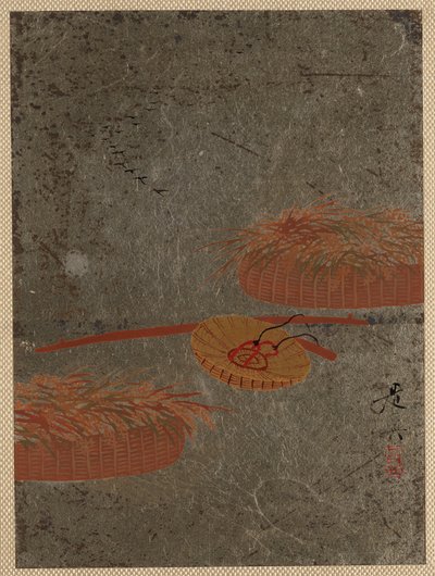 Blumenkörbe und Bauernhut von Shibata Zeshin