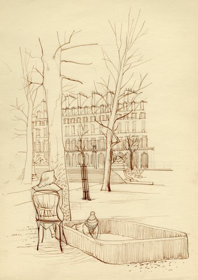 Kind spielt im Sandkasten, Paris, Frankreich von Shirley Markham