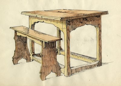 Eichentisch und Form, frühes 16. Jahrhundert, ca. 1951 von Shirley Markham