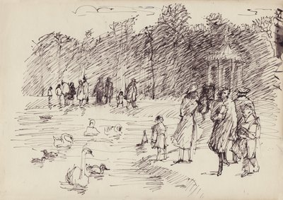 Schwäne auf dem Rundteich in den Kensington Gardens, London, ca. 1950 von Shirley Markham