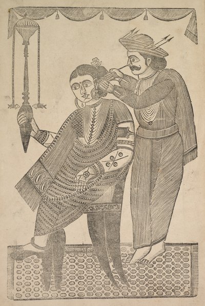 Ein Barbier reinigt das Ohr einer Kurtisane, 1800er Jahre von Shri Gobinda Chandra Roy