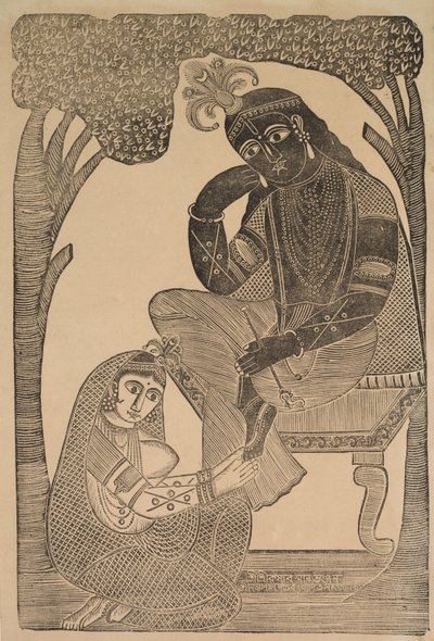 Radha streichelt Krishnas Füße, 1800er von Shri Gobinda Chandra Roy