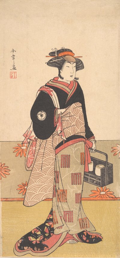 Der Schauspieler Iwai Hanshiro IV als Frau in einem schwarzen Kimono, ca. 1780 von Shunsho